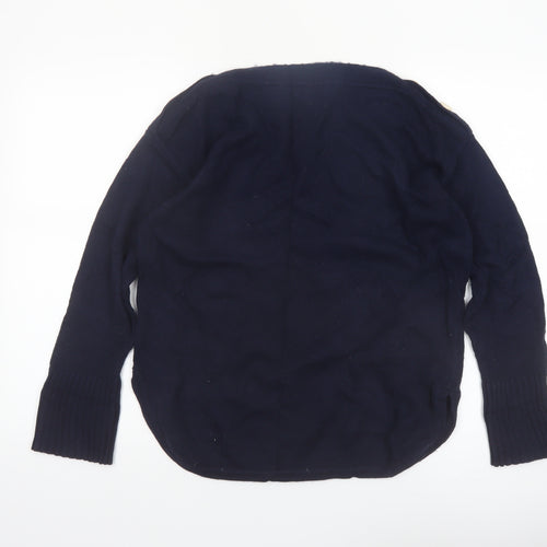 Jigsaw Women's Navy Blue Small Boat Neck Wool Cotton Jumper