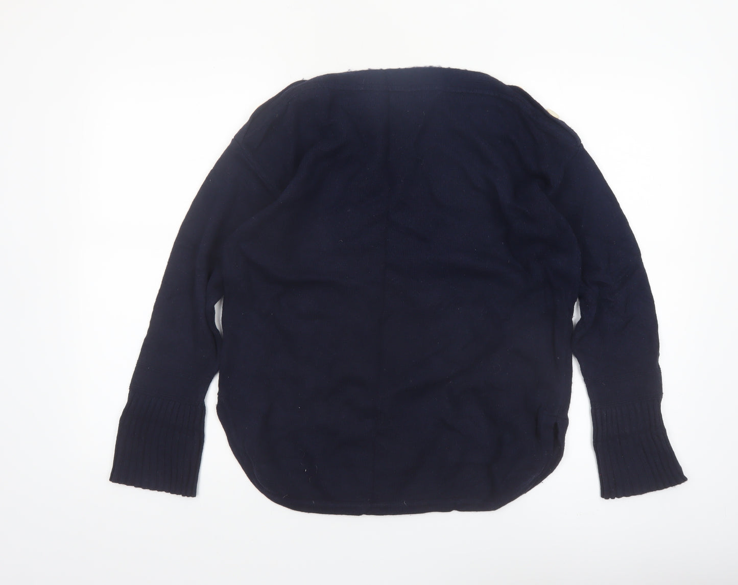 Jigsaw Women's Navy Blue Small Boat Neck Wool Cotton Jumper
