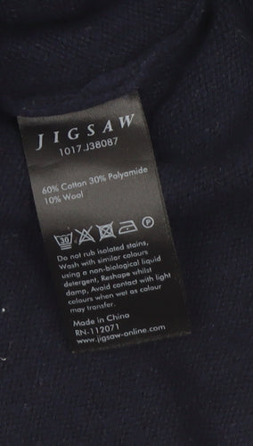 Jigsaw Women's Navy Blue Small Boat Neck Wool Cotton Jumper
