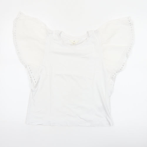 H&M Women’s White Flutter Sleeve Cotton T-Shirt Size 10