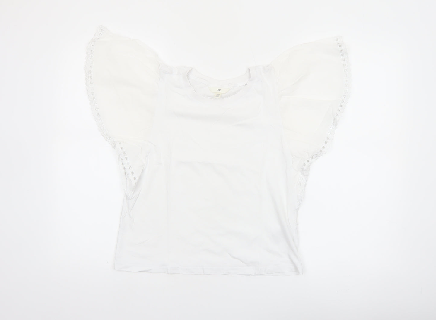 H&M Women’s White Flutter Sleeve Cotton T-Shirt Size 10