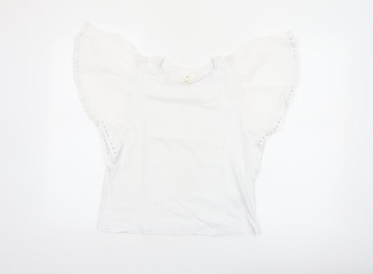 H&M Women’s White Flutter Sleeve Cotton T-Shirt Size 10