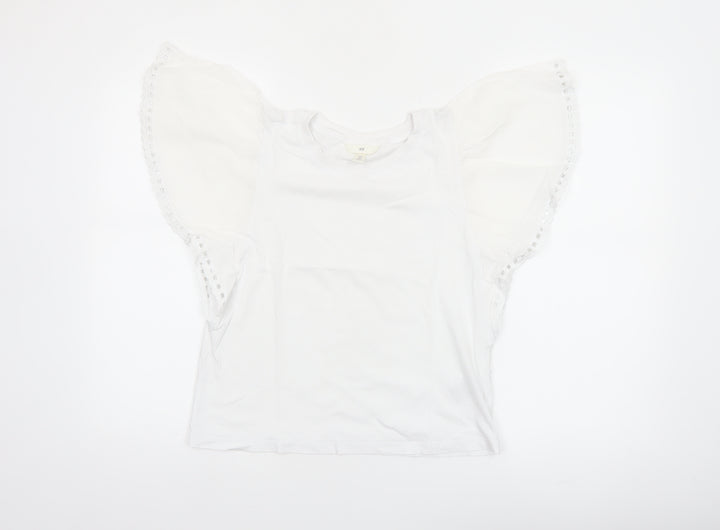 H&M Women’s White Flutter Sleeve Cotton T-Shirt Size 10