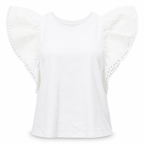 H&M Women’s White Flutter Sleeve Cotton T-Shirt Size 10