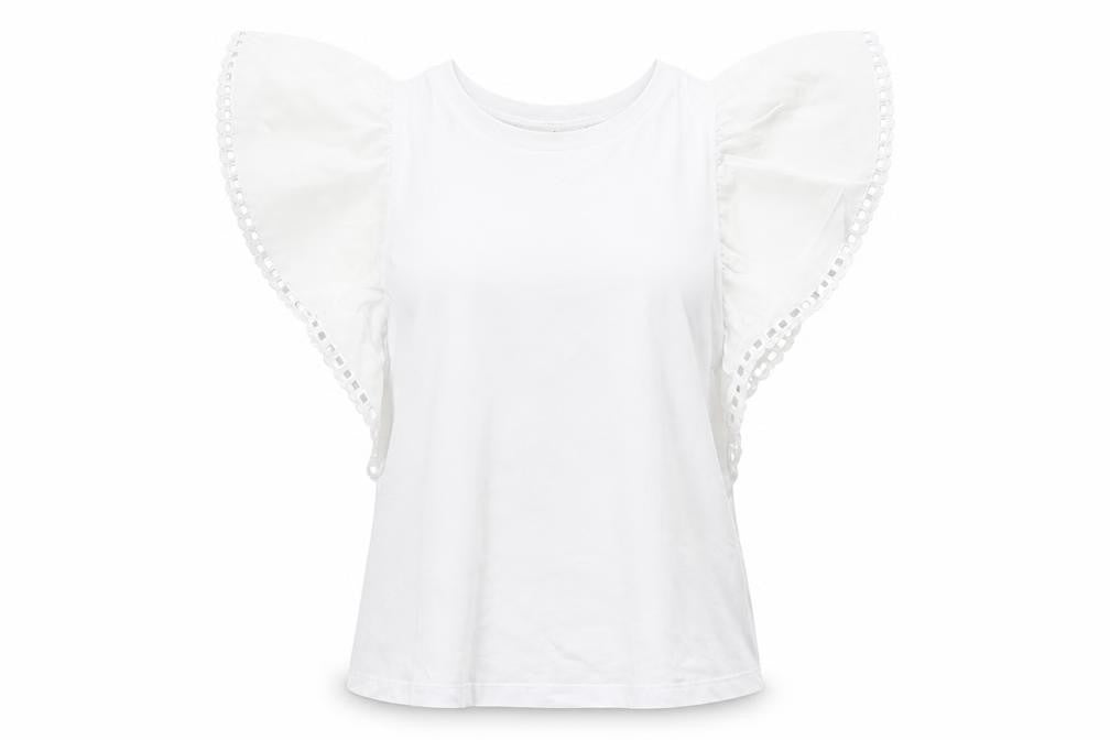 H&M Women’s White Flutter Sleeve Cotton T-Shirt Size 10