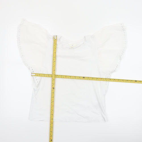H&M Women’s White Flutter Sleeve Cotton T-Shirt Size 10