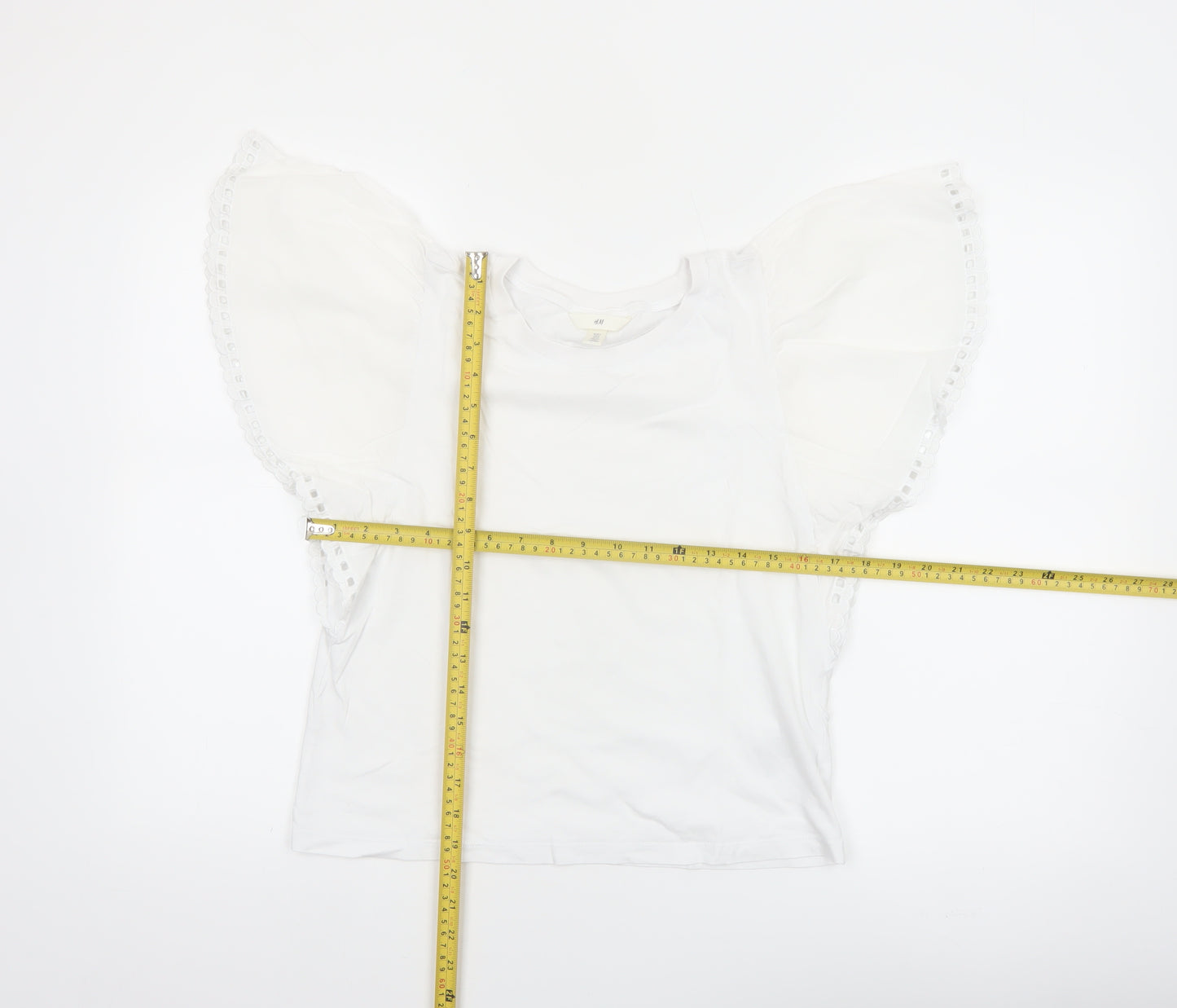 H&M Women’s White Flutter Sleeve Cotton T-Shirt Size 10