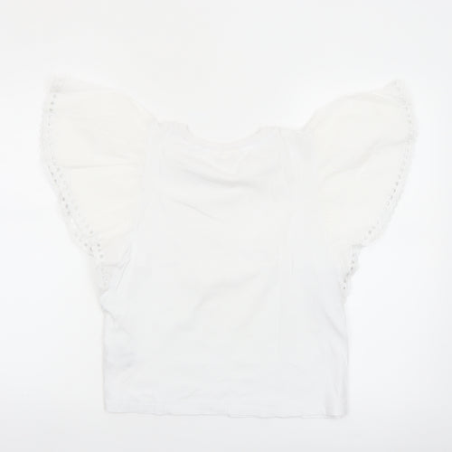 H&M Women’s White Flutter Sleeve Cotton T-Shirt Size 10