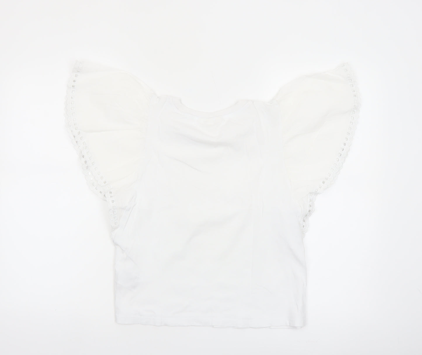 H&M Women’s White Flutter Sleeve Cotton T-Shirt Size 10