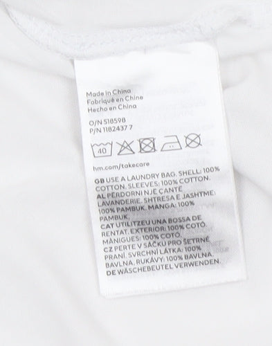 H&M Women’s White Flutter Sleeve Cotton T-Shirt Size 10