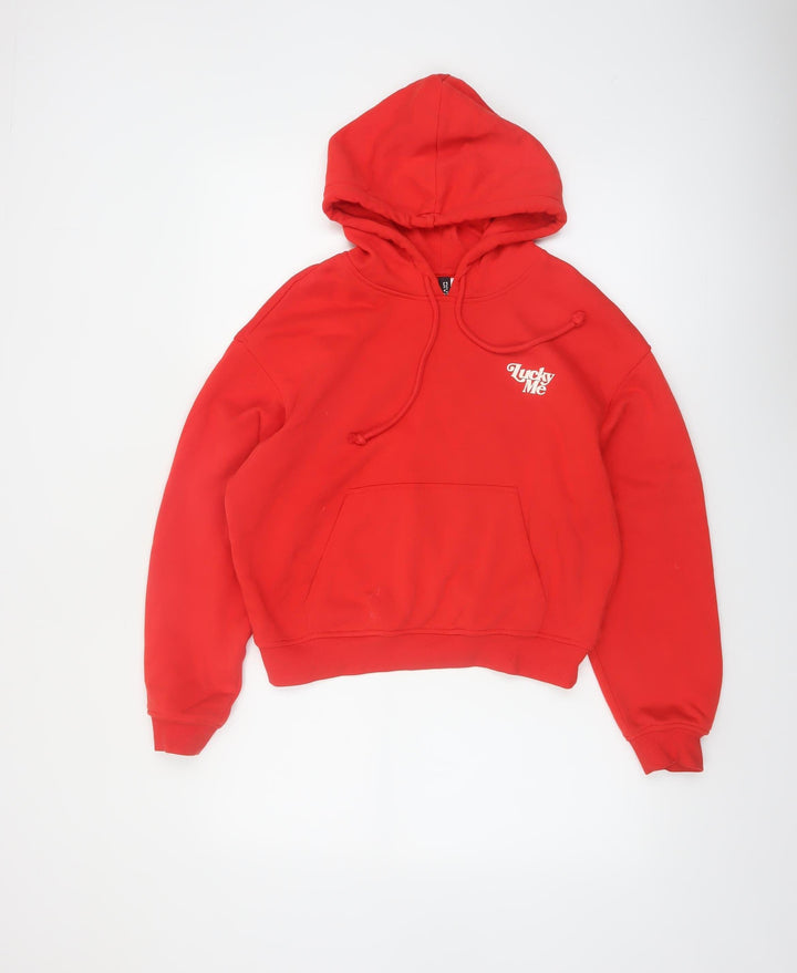 H&M Divided Women Red Pullover Hoodie Size S Cotton Fleece Casual