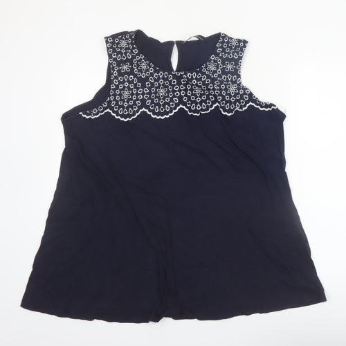 Yours Women’s Navy Blue Sleeveless Embroidered Cotton Blouse Size 22
