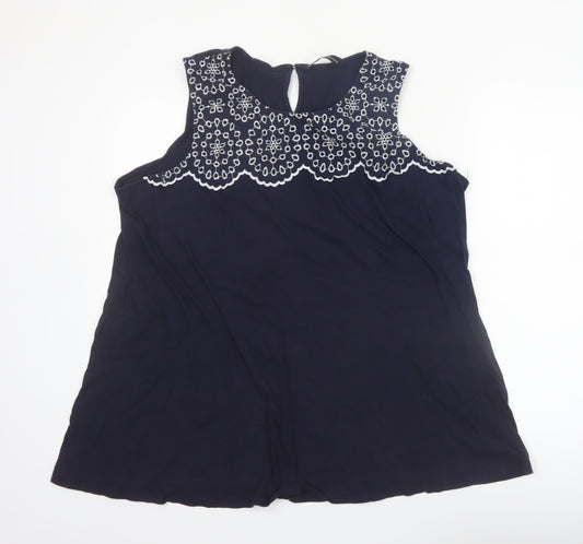 Yours Women’s Navy Blue Sleeveless Embroidered Cotton Blouse Size 22