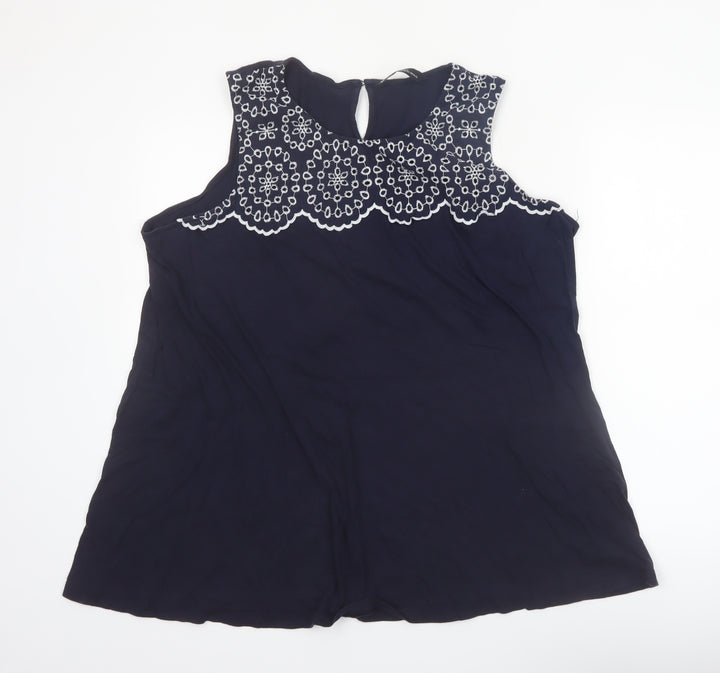 Yours Women’s Navy Blue Sleeveless Embroidered Cotton Blouse Size 22