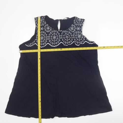 Yours Women’s Navy Blue Sleeveless Embroidered Cotton Blouse Size 22