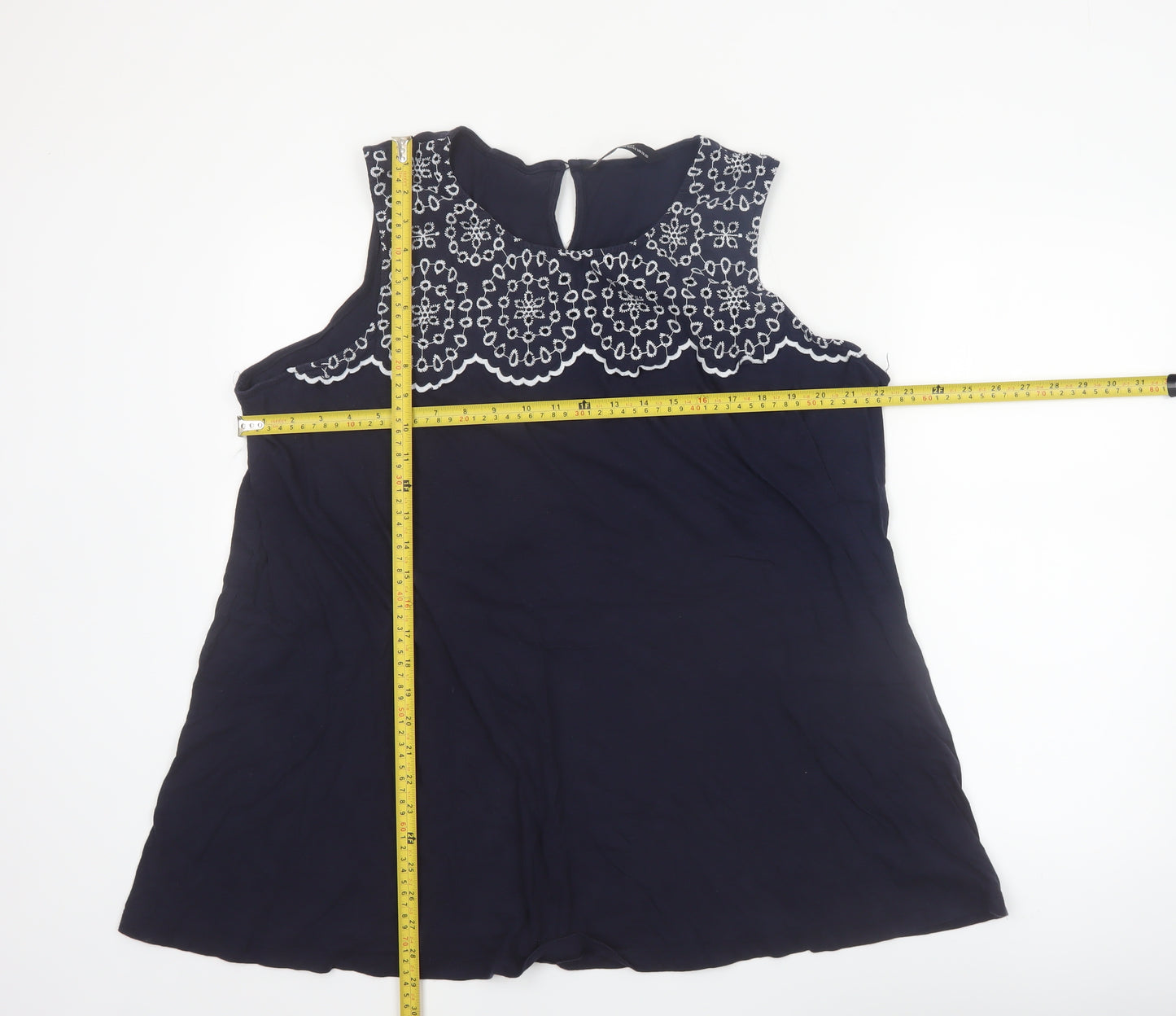 Yours Women’s Navy Blue Sleeveless Embroidered Cotton Blouse Size 22