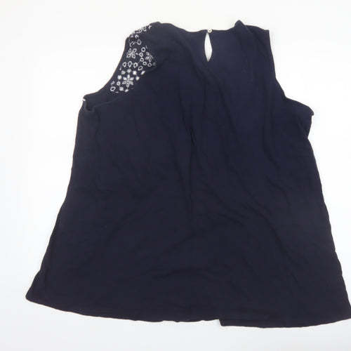 Yours Women’s Navy Blue Sleeveless Embroidered Cotton Blouse Size 22