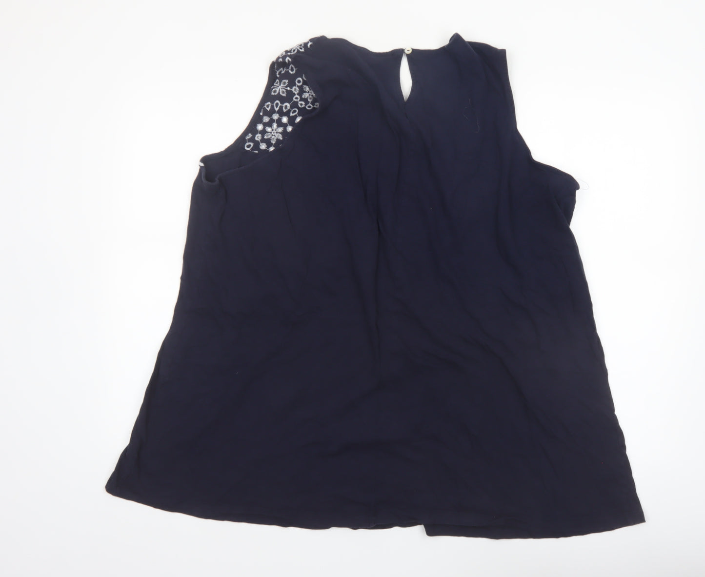 Yours Women’s Navy Blue Sleeveless Embroidered Cotton Blouse Size 22