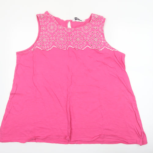 Yours Clothing Women Pink Embroidered Cotton Plus Size 22 Sleeveless Top