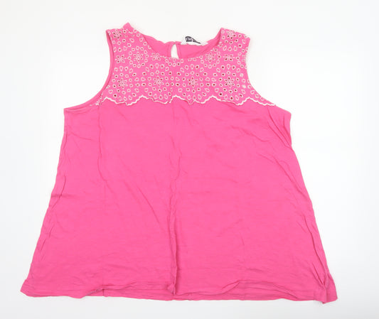 Yours Clothing Women Pink Embroidered Cotton Plus Size 22 Sleeveless Top