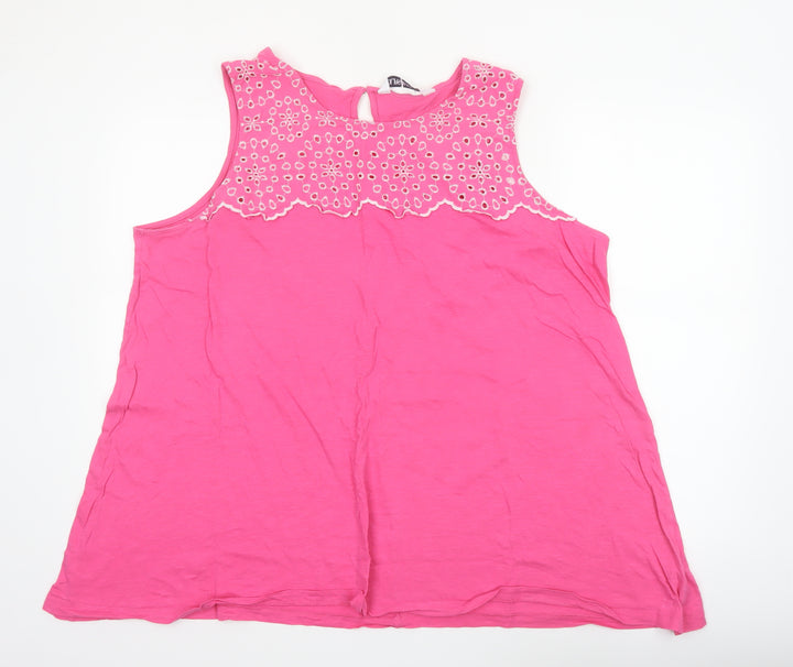 Yours Clothing Women Pink Embroidered Cotton Plus Size 22 Sleeveless Top