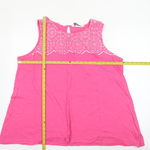 Yours Clothing Women Pink Embroidered Cotton Plus Size 22 Sleeveless Top