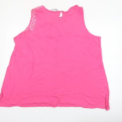 Yours Clothing Women Pink Embroidered Cotton Plus Size 22 Sleeveless Top