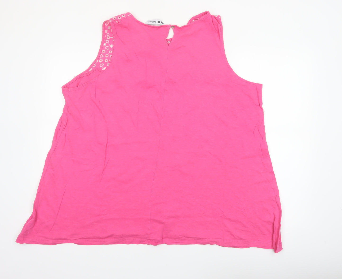 Yours Clothing Women Pink Embroidered Cotton Plus Size 22 Sleeveless Top
