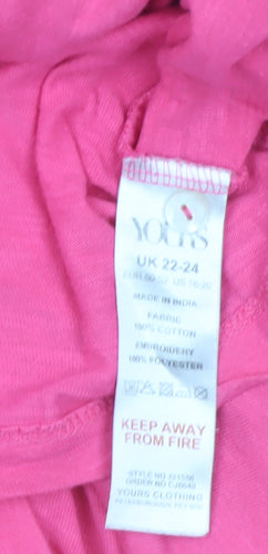 Yours Clothing Women Pink Embroidered Cotton Plus Size 22 Sleeveless Top