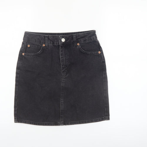 Topshop Women Black Denim Short Skirt Size 6 High Waist Pencil