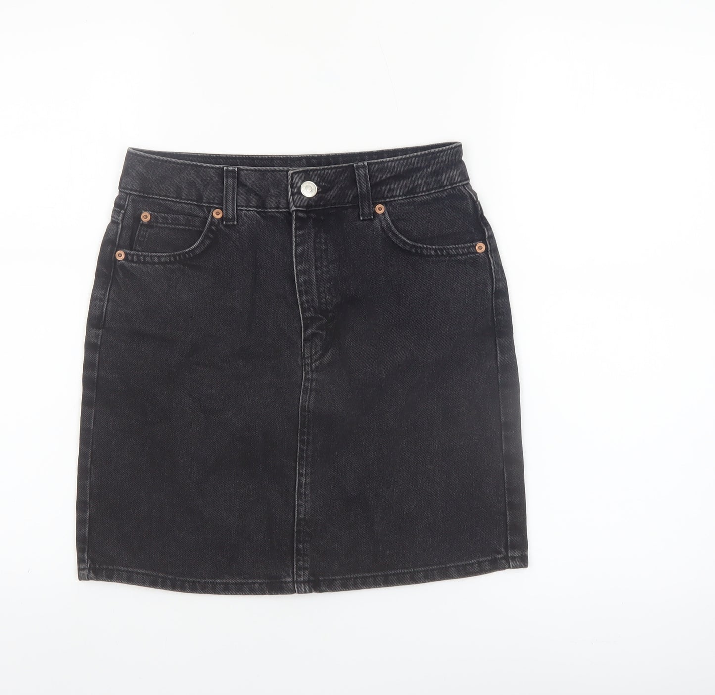 Topshop Women Black Denim Short Skirt Size 6 High Waist Pencil