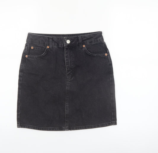 Topshop Women Black Denim Short Skirt Size 6 High Waist Pencil
