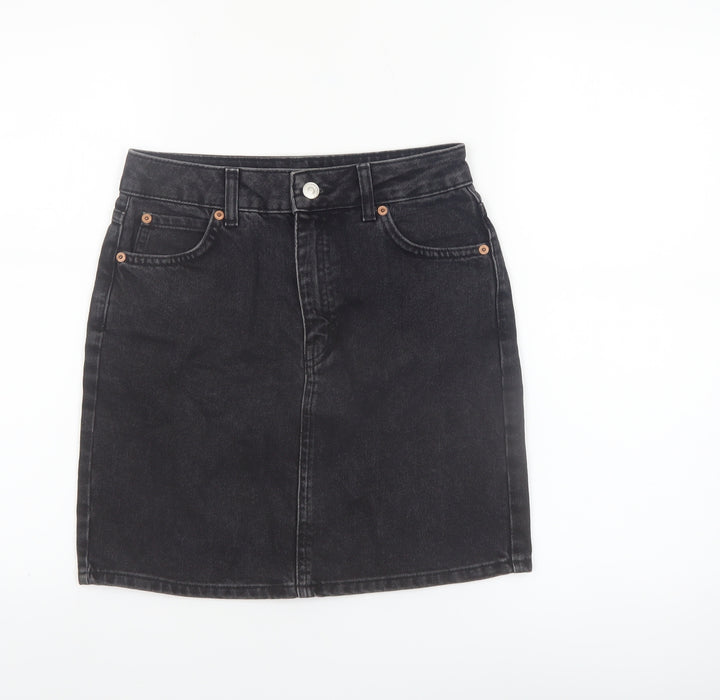 Topshop Women Black Denim Short Skirt Size 6 High Waist Pencil