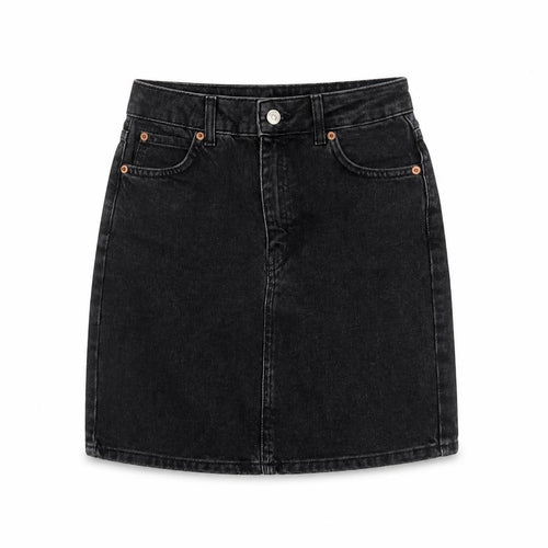 Topshop Women Black Denim Short Skirt Size 6 High Waist Pencil