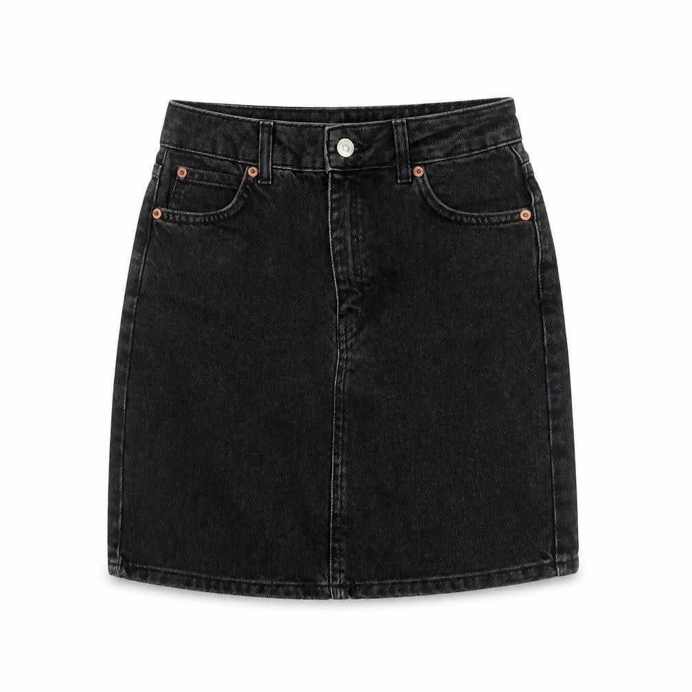 Topshop Women Black Denim Short Skirt Size 6 High Waist Pencil