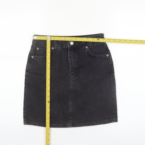 Topshop Women Black Denim Short Skirt Size 6 High Waist Pencil