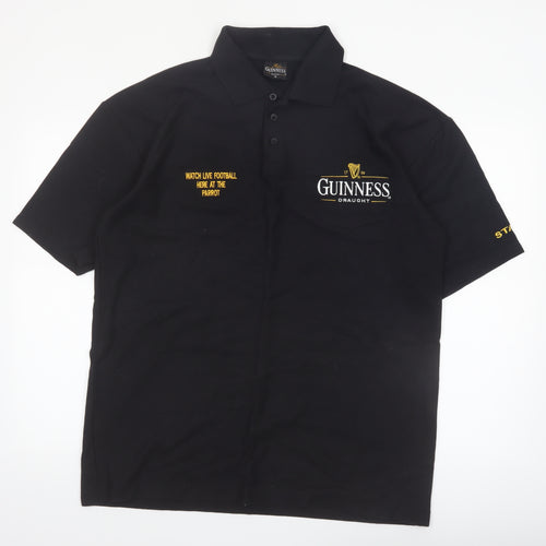 Guinness Men's Black Embroidered Logo Polo Shirt Size M