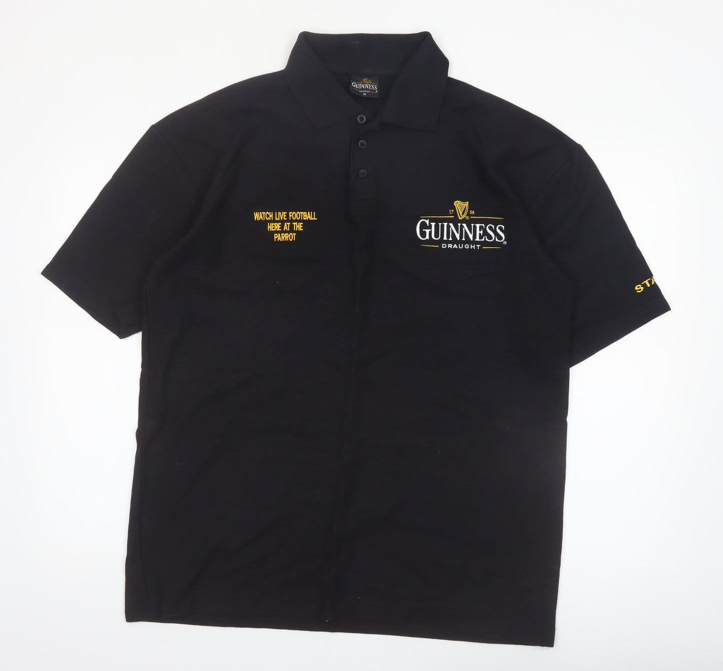 Guinness Men's Black Embroidered Logo Polo Shirt Size M