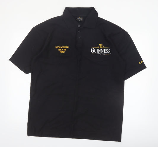 Guinness Men's Black Embroidered Logo Polo Shirt Size M