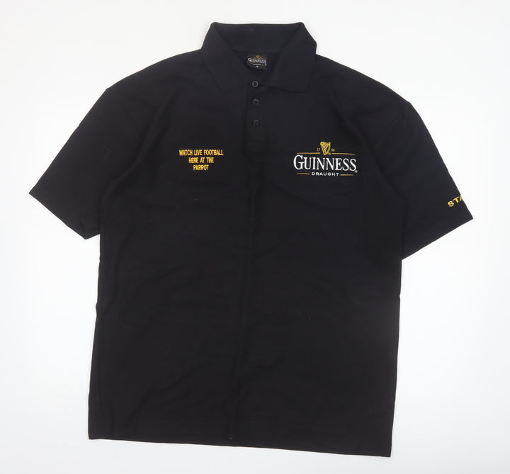 Guinness Men's Black Embroidered Logo Polo Shirt Size M