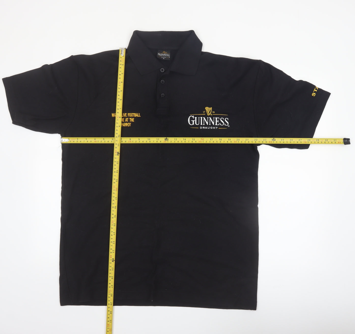Guinness Men's Black Embroidered Logo Polo Shirt Size M