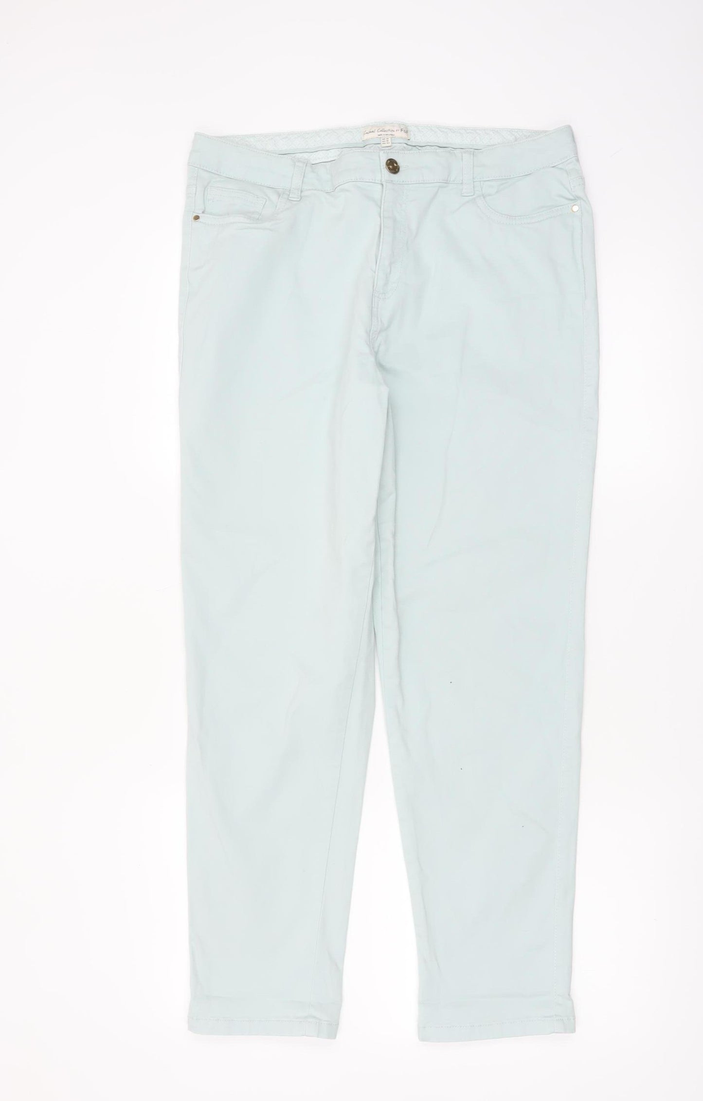 F&F Women's Blue Chino Trousers Size 14 Stretch Cotton Casual