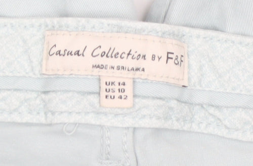F&F Women's Blue Chino Trousers Size 14 Stretch Cotton Casual