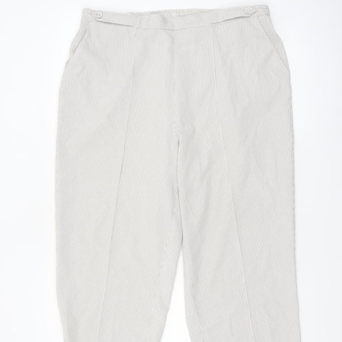 Bm Women’s Beige Striped Cropped Trousers Size 16 Cotton Blend