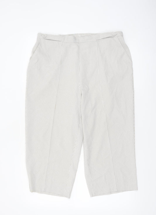Bm Women’s Beige Striped Cropped Trousers Size 16 Cotton Blend