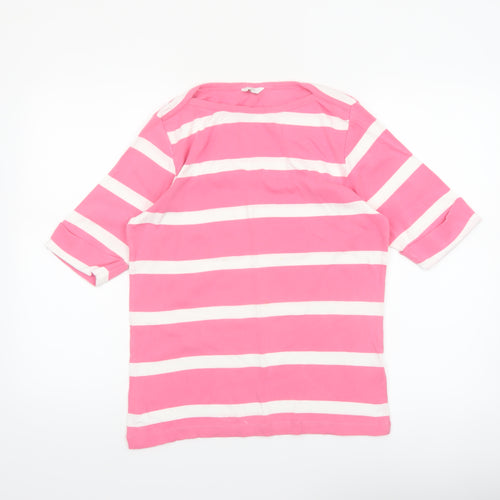 Cotton Traders Women's Pink White Striped 3/4 Sleeve Cotton T-Shirt UK 14