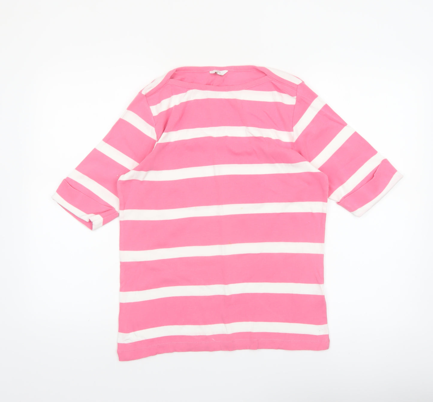 Cotton Traders Women's Pink White Striped 3/4 Sleeve Cotton T-Shirt UK 14