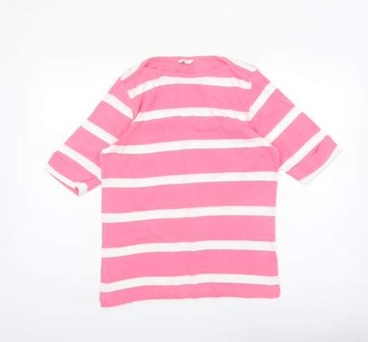 Cotton Traders Women's Pink White Striped 3/4 Sleeve Cotton T-Shirt UK 14