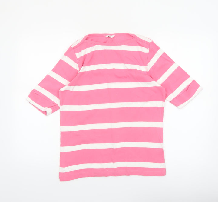 Cotton Traders Women's Pink White Striped 3/4 Sleeve Cotton T-Shirt UK 14