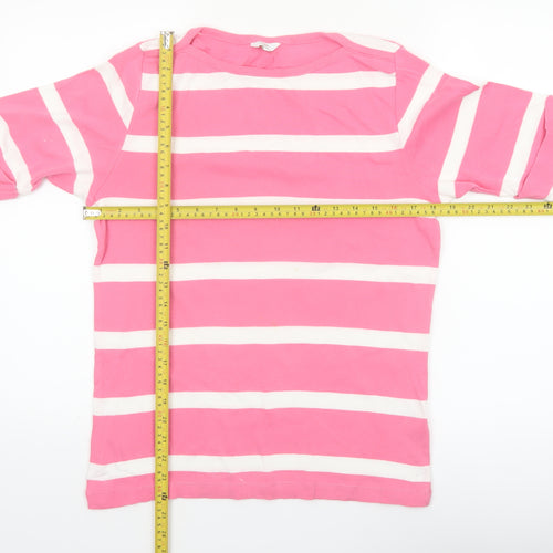 Cotton Traders Women's Pink White Striped 3/4 Sleeve Cotton T-Shirt UK 14